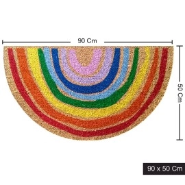MATS AVENUE DOOR MATS AT YOUR DOOR STEP Coir and Latex Backed Half Round Rainbow Pattern Multicolor 50X90 CM