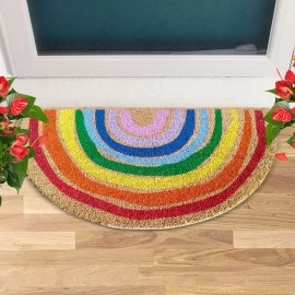 MATS AVENUE DOOR MATS AT YOUR DOOR STEP Coir and Latex Backed Half Round Rainbow Pattern Multicolor 50X90 CM