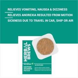 Herbal Brews - Motion Sickness Patch for Kids & Adults(10 Patches) 100% Safe & Natural to Relieve Travel Sickness, Dizziness, Nausea, Vomiting | WORKS INSTANTLY & LONG-LASTING | NO SIDE EFFECTS