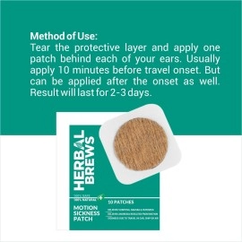 Herbal Brews - Motion Sickness Patch for Kids & Adults(10 Patches) 100% Safe & Natural to Relieve Travel Sickness, Dizziness, Nausea, Vomiting | WORKS INSTANTLY & LONG-LASTING | NO SIDE EFFECTS