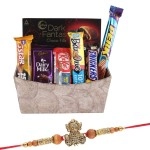 Astonished Retail Flower Rakhi, Roli, Chawal, Chandan, Misri, Chocolate with Designer Basket