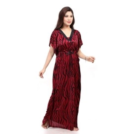 G4Girl Women\'s Silk Geometric Print Maxi Kaftan Night Gown (Pack of 2), maroon-grey, Free Size