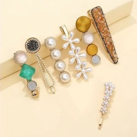 ANNA CREATIONS Piece Korean Style Pearl Barrettes Women\'s Set Hairpin Korean Style Hair Clip Marble Alligator bobby pins Duckbilled Headdress Jewelry Hair Accessories set (4)