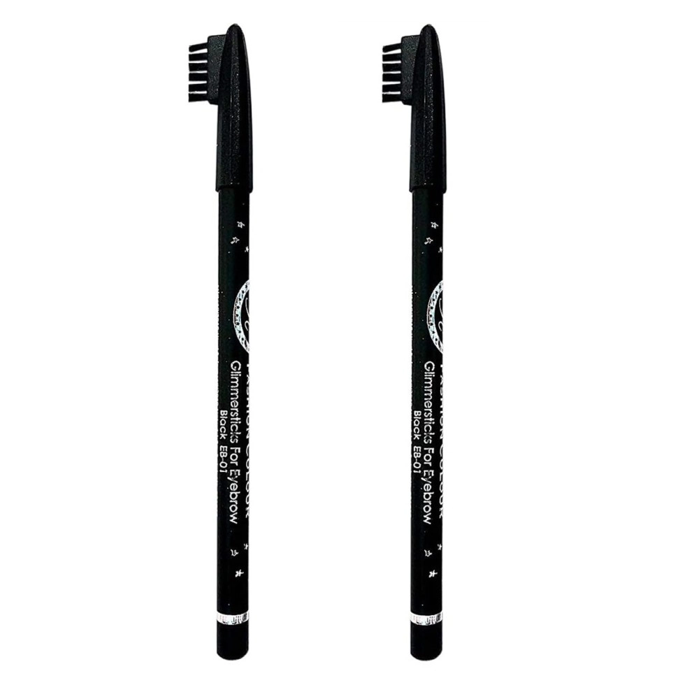 Fashion Colour Glimmerstick for Eyebrow 1.3g | Long Lasting Eyebrow Pencil | Soft Textured Natural Daily Look Eyebrow Makeup. Pack of 2 (Black), BK+BK