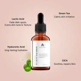 SUGANDA SKINCARE 5% Lactic Acid Serum, AHA Exfoliant with Hyaluronic Acid for Uneven Texture, Removes Dead Skin Cells, Reduces Dark Spots (30ml)
