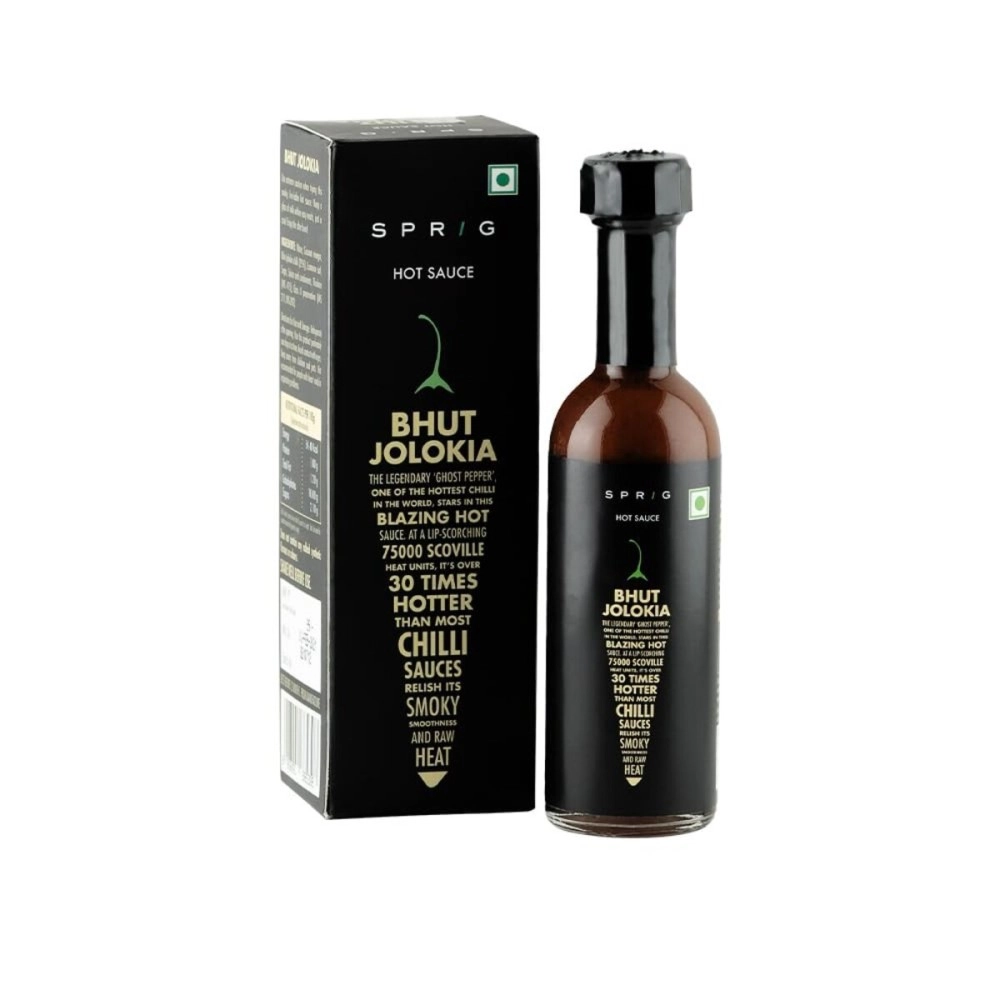 SPRIG Bhut Jolokia Hot Sauce, 55g | Made with Worlds Hottest Ghost Peppers | 75,000 SHU | Halal Certified | Spice up chicken wings, curries, dips & bloody mary cocktails