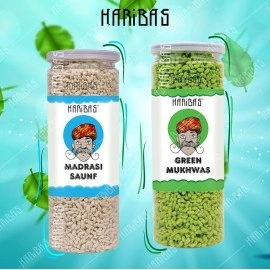 HARIBAS Combo Madrasi Mukhwas 200gm and Green Mukhwas 200gm | Mukhwas Mouth Fresheners | Mukhwas Bottle | Sweet Saunf Mouth Freshener, After Meal and Drink Mukhwas Mouth Freshener - Easy to Store