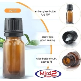 Mkd2 Rise Amber glass bottles with dropper / amber glass bottles 30ml with leak proof euro dropper and Black Cap. Best and Suitable to Store Essential Oils, Fragrances Homeopathy & Medicine (Set of 6)