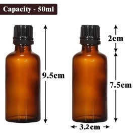 Mkd2 Rise Empty Amber Glass Bottle 50ml, Set of 6 with Leak Proof Euro Dropper Black Cap. Ideal to Store Essential Oils, Fragrances, Medicines, DIY Perfumes, Homeopathy & Refillable