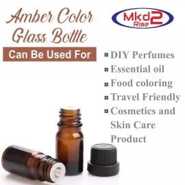 Mkd2 Rise Empty Amber Glass Bottle 50ml, Set of 6 with Leak Proof Euro Dropper Black Cap. Ideal to Store Essential Oils, Fragrances, Medicines, DIY Perfumes, Homeopathy & Refillable