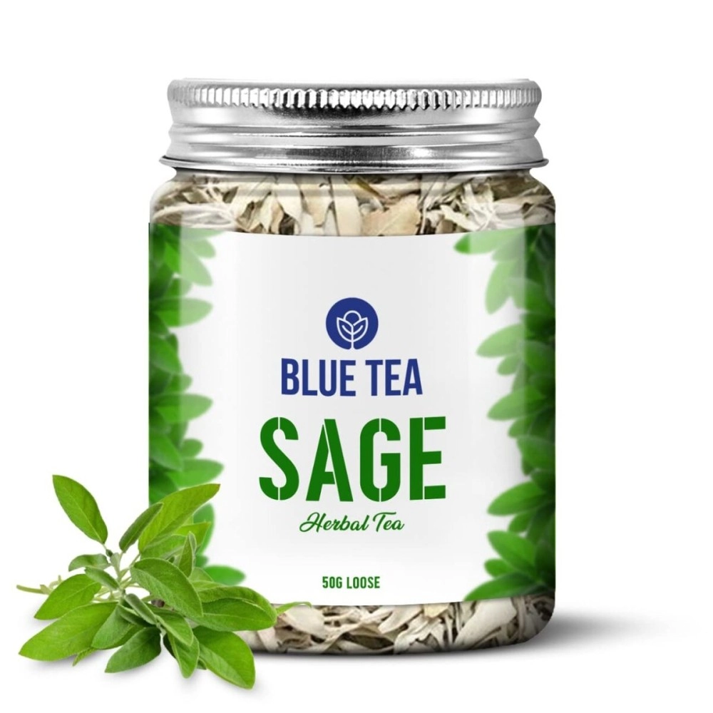 BLUE TEA - Sage Tea Sun Dried Leaves - 50 gm-50 Cups || ANTI-INFLAMMATORY || Detox Tea - Anti-Oxidant Rich - Rich In Vit A & C - Vegan - Gluten Free - Non-Gmo - Caffeine Free | Pet Jar Packaging