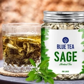 BLUE TEA - Sage Tea Sun Dried Leaves - 50 gm-50 Cups || ANTI-INFLAMMATORY || Detox Tea - Anti-Oxidant Rich - Rich In Vit A & C - Vegan - Gluten Free - Non-Gmo - Caffeine Free | Pet Jar Packaging