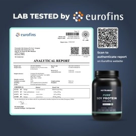 Nutrabay Pure Soy Protein Isolate Powder - 1kg, Unflavored | 26.2g Protein, 4.7g BCAA | NABL Lab Tested | Easy to Digest Plant Protein | No Added Sugar & Preservatives | Vegan | For Men & Women