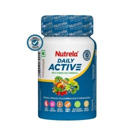 Nutrela Patanjali Daily Active Multivitamin for Men&Women with essential amino acids, natural herbs , biofermented vitamins, minerals for Energy, Immunity, Brain, Eye & Heart Health - 30 Veg Capsule