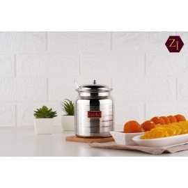 ZESTILO Stainless Steel Oil/Ghee Jar Ghee Container Oil pot ghee container with spoon Platinum Finish (600 ml)