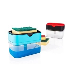 KBS 2 in 1 Soap Dispenser for Bathroom Accessories Dishwasher Liquid Holder Liquid Dispenser Pump 400 ML with Sponge Holder Kitchen Sink Accessories Items (Black)