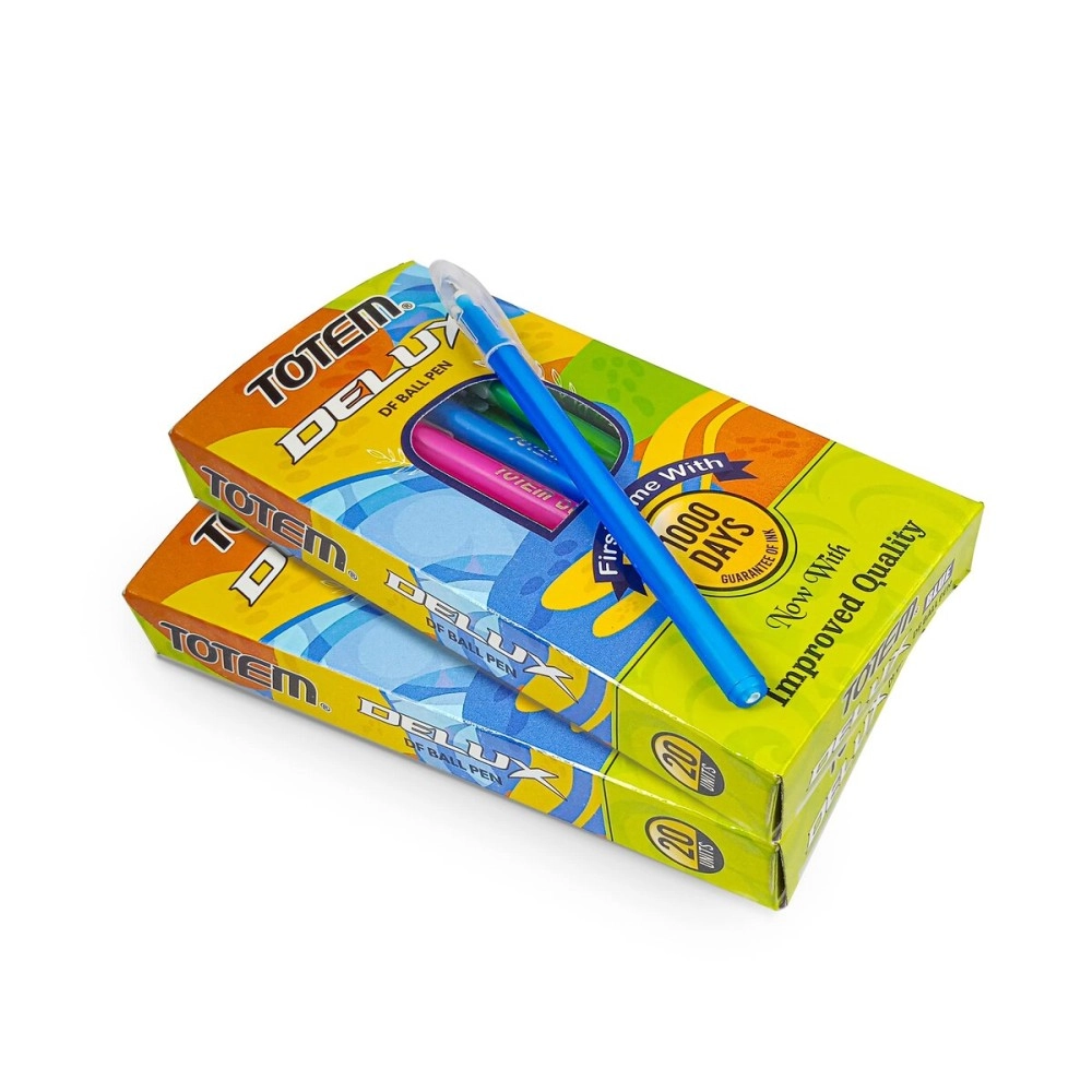TOTEM Delux Ball | 40 Blue Ink Pen | Lightweight & Colourful Body Design | Use and Throw Pen | For One Time Use | Ideal for School Office & Business | Budget Friendly Stick Ball Point Pen