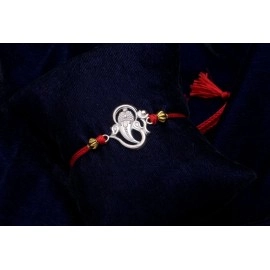 Milan Jewellers 99.5% Fine Silver OM Design rakhi for brother with Kumkum Chawal (Pack of 1), Adjustable, Metal, no gemstone