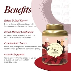 Saffron Cup Assam Leaf CTC Leaf Tea - 200g | Robust & Full-Bodied Blend for Authentic Milk Chai | Rich Aroma, Strong Flavor & Premium Freshness (Airtight Double-Lid Tin)