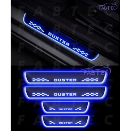 FABTEC Car Door Foot Step Sill Plate with Mirror Finish LED Compatible with Renault Duster (Set of 4pc, Blue)(6 Month Warranty)