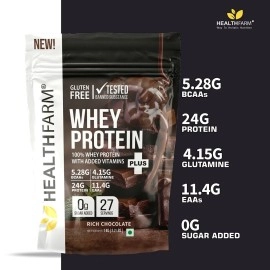 HEALTHFARM Whey protein plus | Added vitamins | Gluten-free | Builds Lean Muscles | 24g Protein | Rich Chocolate | 1KG / 2.2 lbs