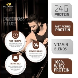 HEALTHFARM Whey protein plus | Added vitamins | Gluten-free | Builds Lean Muscles | 24g Protein | Rich Chocolate | 1KG / 2.2 lbs