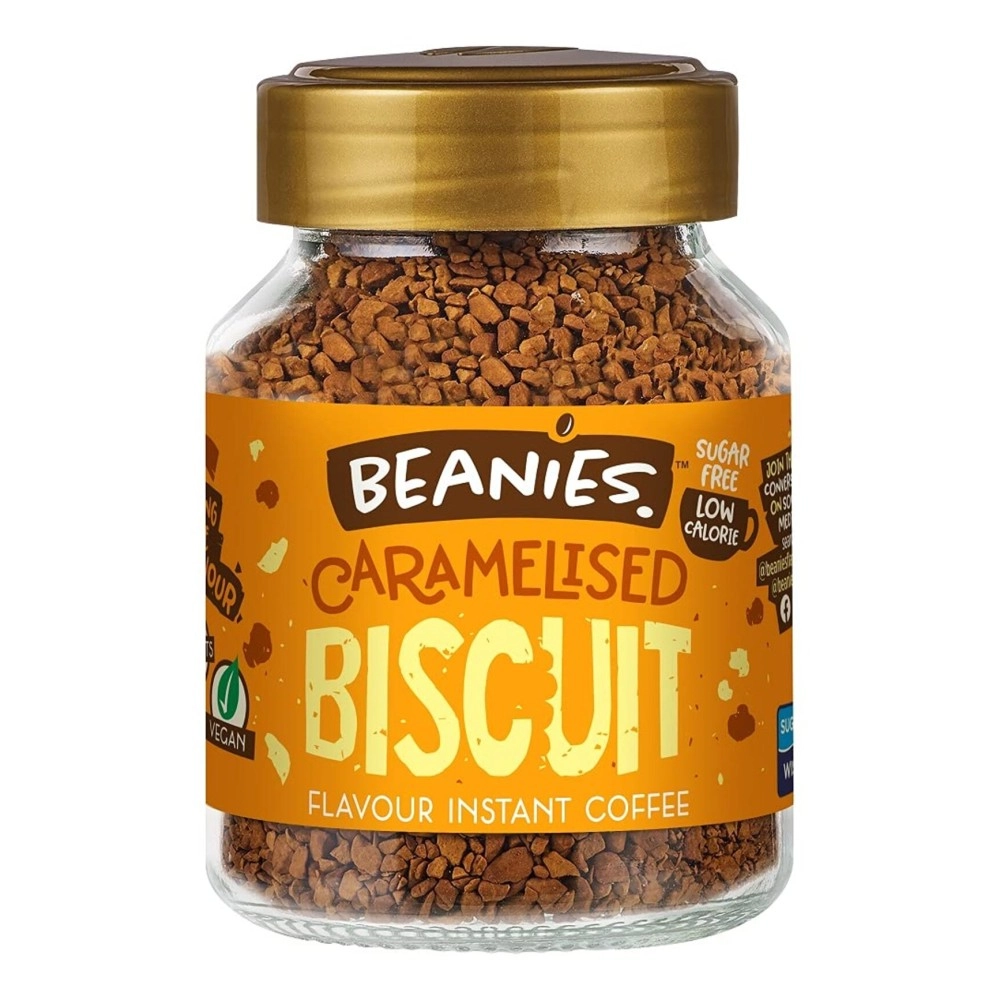 Beanies The Flavour Co | Instant Flavored Coffee | Caramelized Biscuit | Low Calorie, Sugar Free | 50 g| Pack of 1