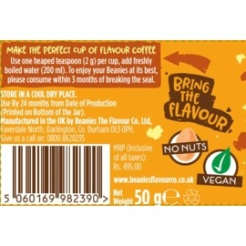 Beanies The Flavour Co | Instant Flavored Coffee | Caramelized Biscuit | Low Calorie, Sugar Free | 50 g| Pack of 1