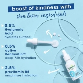 Simple Booster Serum 3% Hyaluronic Acid + B5|| Gives Deep Hydration for Soft Skin|| Paraben Free|| No Perfume|| No Harsh Chemicals|| Biodegradable|| 30 ml