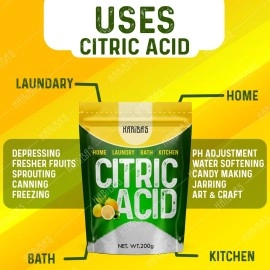 HARIBAS Citric Acid Powder 200gm | Multifunctional Nimbusat | Food Grade | Citric Acid For Cleaning, Bath and Kitchen