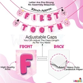 Wobbox First Tooth Bunting Banner, Pink Colour Stylish Font, First Tooth Decoration, Happy Birthday Decoration