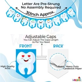 Wobbox Cartoon Tooth Blue Bunting Banner, First Tooth Decoration, Happy Birthday Decoration