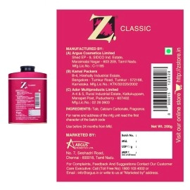 Z Magnetism Classic Deodorizing Talcum Powder for Men | Signature Woody & Musky Fragrance | Fights Body Odor & Ensures Long Lasting Freshness | Suitable for All Skin Types - 200g