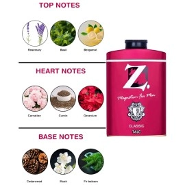 Z Magnetism Classic Deodorizing Talcum Powder for Men | Signature Woody & Musky Fragrance | Fights Body Odor & Ensures Long Lasting Freshness | Suitable for All Skin Types - 200g