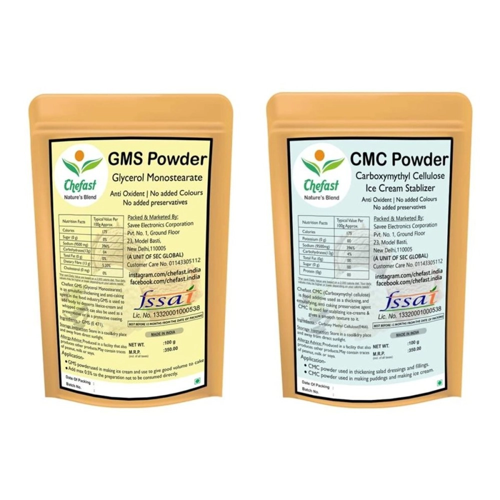 Chefast Combo of (100gm x 2) CMC Powder and GMS Powder, CMC and GMS for Making Soft, Smooth and Creamy Ice Creams & Instant Cake Premix (200 gm total)