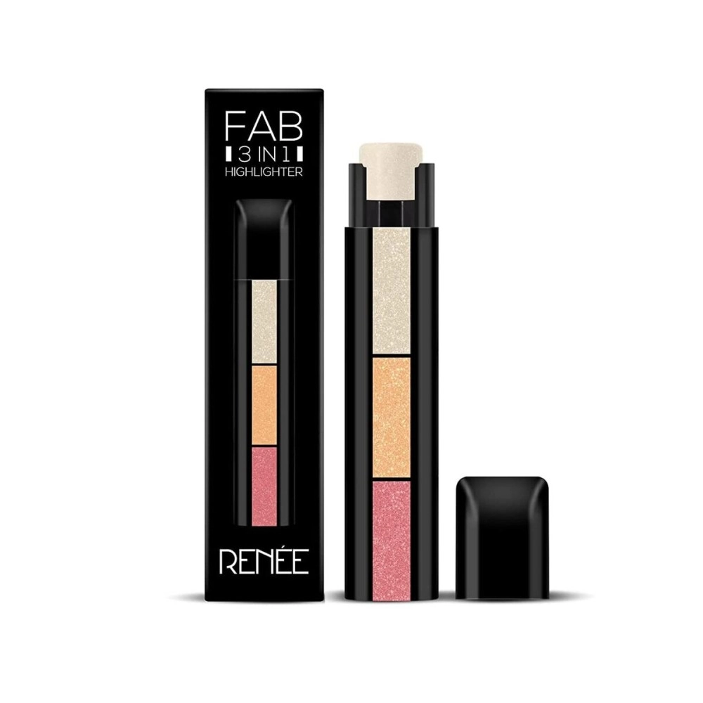RENEE Fab 3 in 1 Highlighter For Face Makeup, Enriched with vitamin E, 4.5g - Long-lasting - Pearl Finish - Non-oily & Non-sticky 3 Shades in 1 Stick