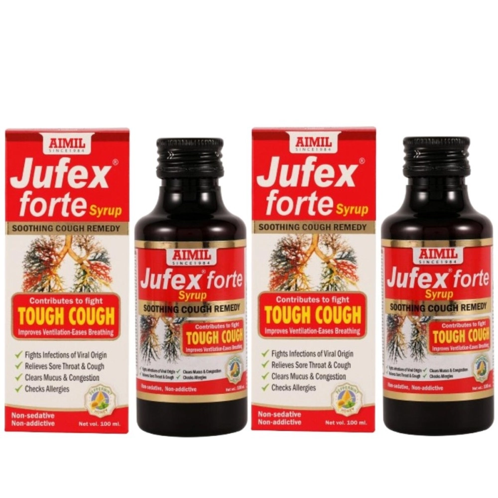 AIMIL Jufex Forte Syrup | Herbal Syrup for Respiratory Wellness | 200 ML (Pack of 2)