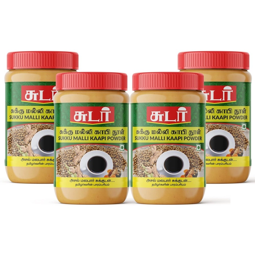 Sudar Sukku Kaapi Powder, Ginger Coriander Coffee Powder Instant 200 Grams Jar (Pack of 4)