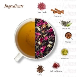 Saffron Cup Kashmiri Kahwa Green Tea - 100g | Premium Blend with Saffron-Infused Flavor, Cardamom, Rose Petals, Cinnamon & Almonds (Airtight Double-Lid Tin)