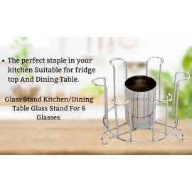 AONTAN ENTERPRISE Glass Holder for 6 Glasses Glass Stand Made Stainless Steel Glass Stand for Kitchen Dining Table Glass Holder Round Glass and Spoon Organiser