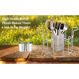 AONTAN ENTERPRISE Glass Holder for 6 Glasses Glass Stand Made Stainless Steel Glass Stand for Kitchen Dining Table Glass Holder Round Glass and Spoon Organiser