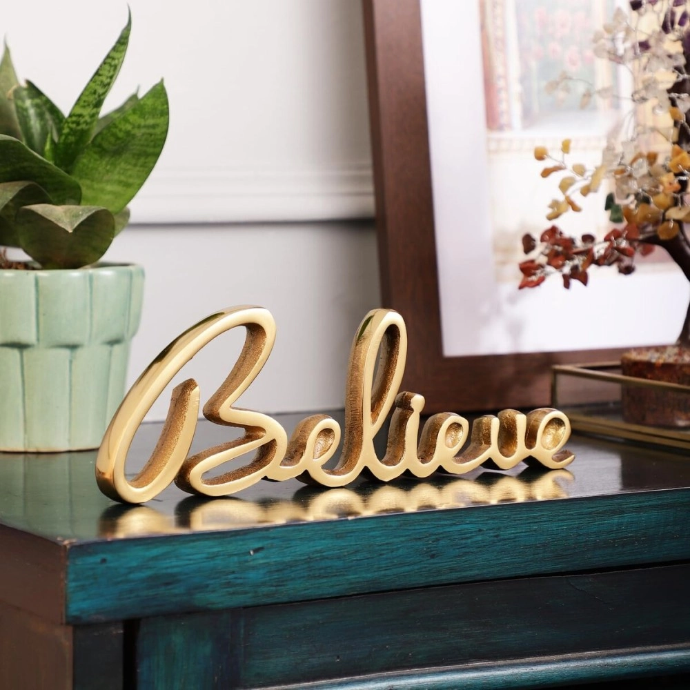 Purestory Tabletop Freestanding Believe Sign,Decorative Metal Words Home Decor,Bedroom Kitchen Living Room Table Centerpiece Words.Decorative Metal Word Signs - Believe - Gold