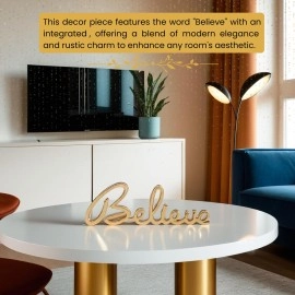 Purestory Tabletop Freestanding Believe Sign,Decorative Metal Words Home Decor,Bedroom Kitchen Living Room Table Centerpiece Words.Decorative Metal Word Signs - Believe - Gold