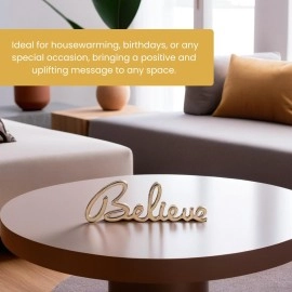 Purestory Tabletop Freestanding Believe Sign,Decorative Metal Words Home Decor,Bedroom Kitchen Living Room Table Centerpiece Words.Decorative Metal Word Signs - Believe - Gold