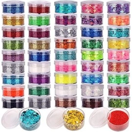 Belicia 36 Boxes Holographic Chunky Glitter Sequins, Iridescent Glitter Flakes for Nail Art,Eyeshadow,Cosmetic,Makeup. Body Face Glitter for Festival, Halloween