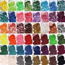 Belicia 36 Boxes Holographic Chunky Glitter Sequins, Iridescent Glitter Flakes for Nail Art,Eyeshadow,Cosmetic,Makeup. Body Face Glitter for Festival, Halloween