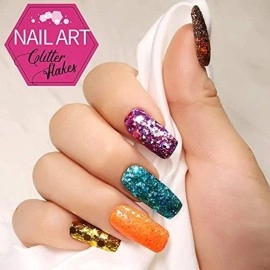 Belicia 36 Boxes Holographic Chunky Glitter Sequins, Iridescent Glitter Flakes for Nail Art,Eyeshadow,Cosmetic,Makeup. Body Face Glitter for Festival, Halloween