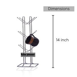CR18 COLLECTION Big Size Stainless Steel Cup Tabletop Kitchen Shelves Rack Stand, Coffee And Tea Mug Holder (Silver, 12 Cups Stand)