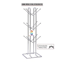 CR18 COLLECTION Big Size Stainless Steel Cup Tabletop Kitchen Shelves Rack Stand, Coffee And Tea Mug Holder (Silver, 12 Cups Stand)