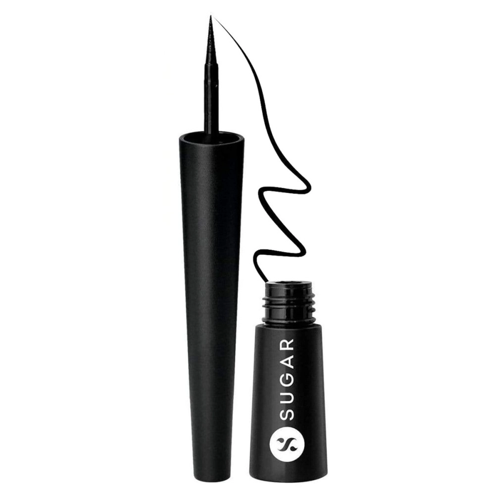 SUGAR Cosmetics Gloss Boss 24Hr Glossy Eyeliner Gel With Brush | Smudeproof & Waterproof - 01 Back In Black (Black Eyeliner) | 3Ml